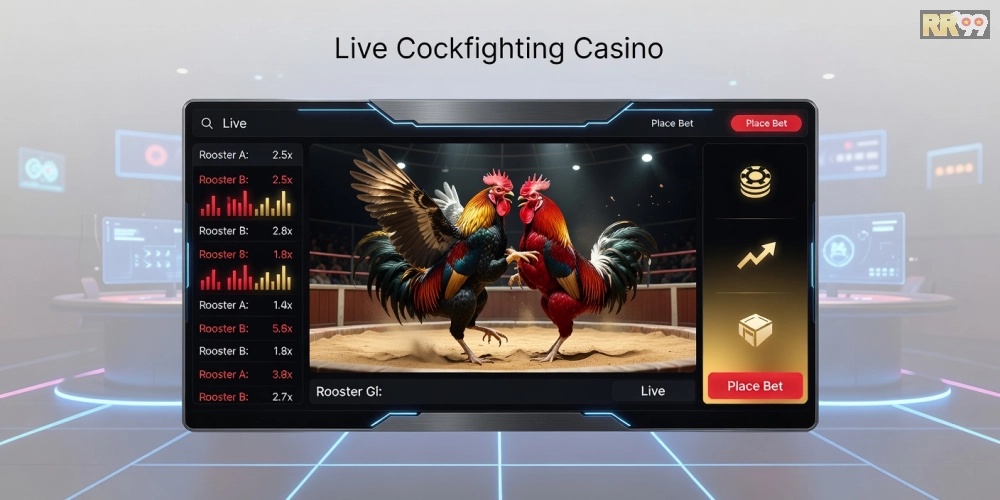 Minh họa khái niệm đá gà casino trực tiếp 69vn với giao diện nền tảng hiện đại và biểu tượng cá cược